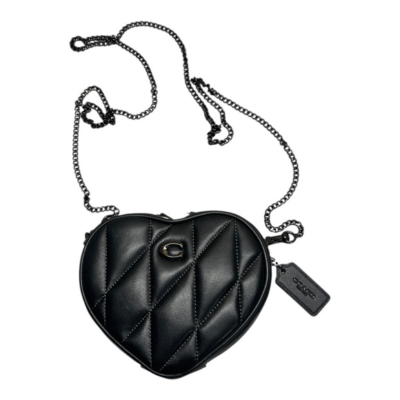 Coach Black Quilted Leather Mini Heart 14 Crossbody Bag Purse Gunmetal Hardware - Picture 1 of 17